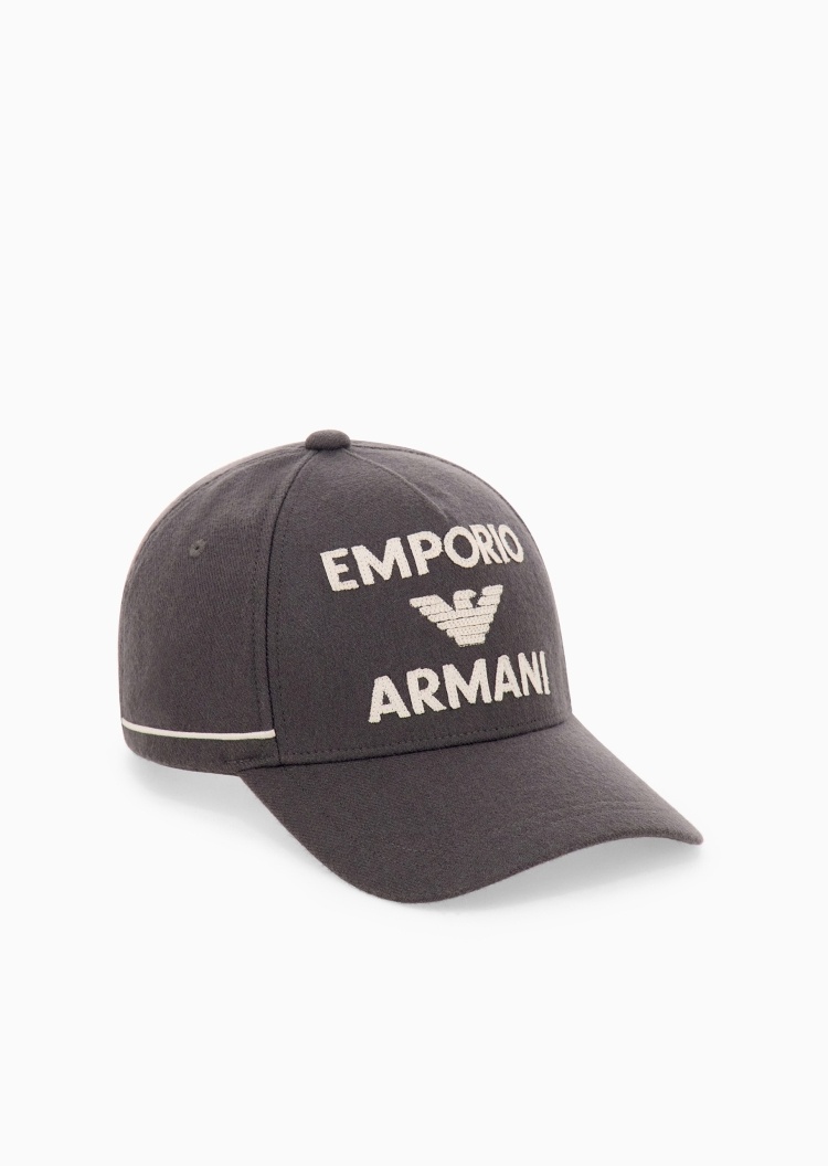 Emporio Armani 男士卡扣圆顶弯檐刺绣徽标休闲棒球帽