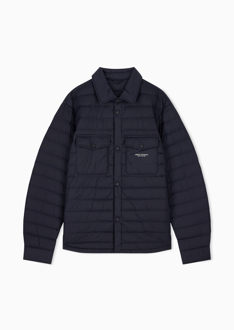 ARMANI EXCHANGE 男士轻薄衬衫领绗缝通勤排骨羽绒服外套