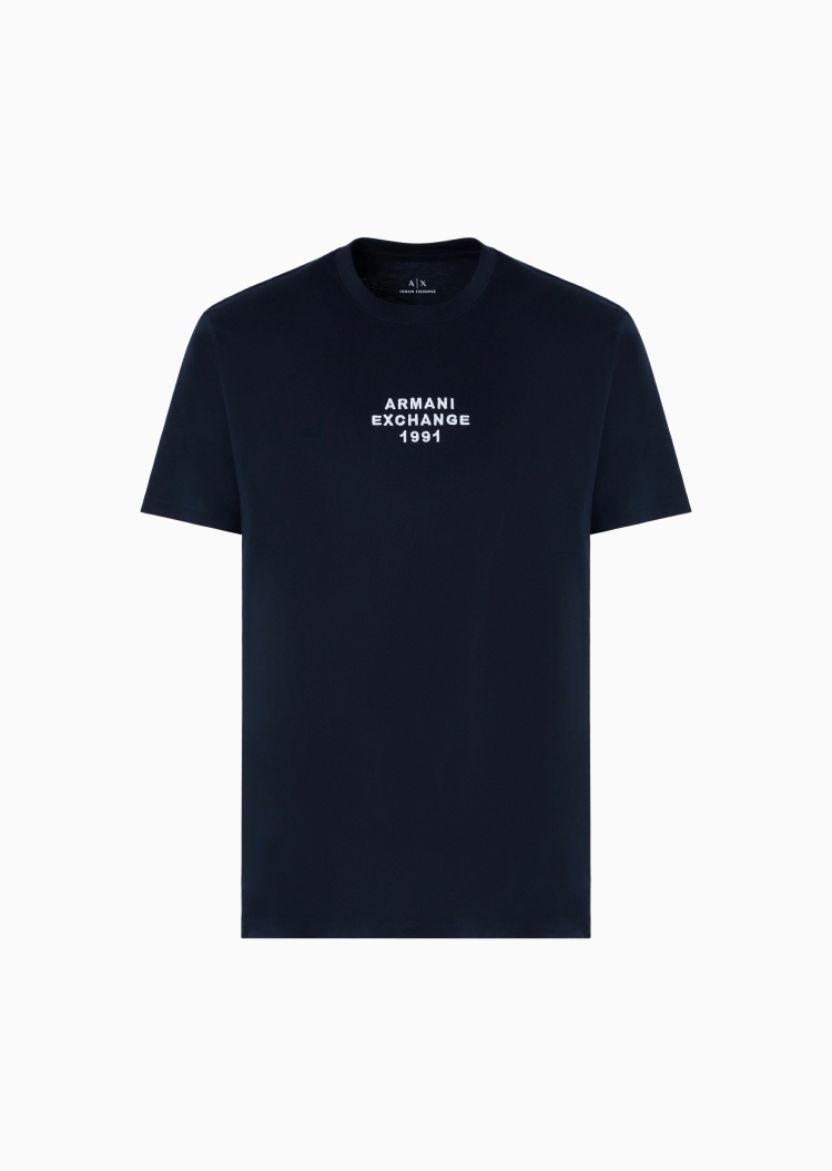 ARMANI EXCHANGE 男士全棉合身短袖圆领正肩字母刺绣T恤