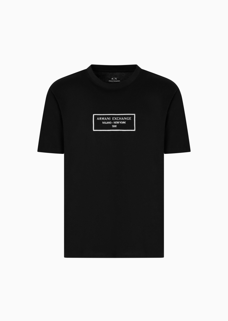 ARMANI EXCHANGE 男士全棉合身短袖圆领正肩标识刺绣T恤