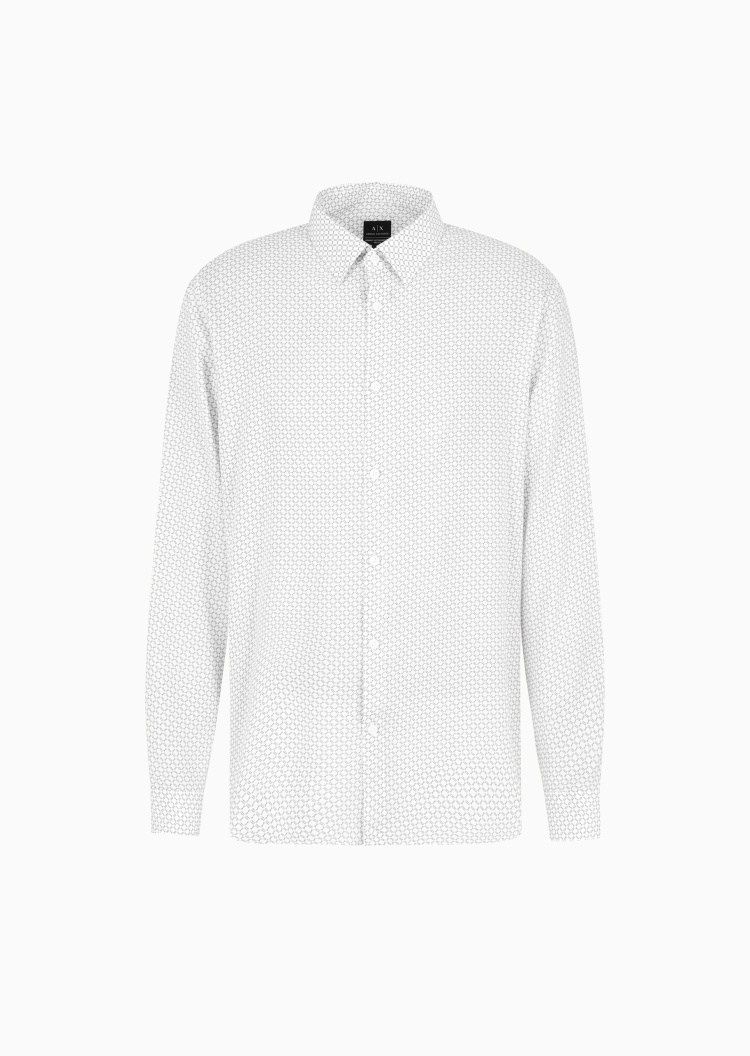 ARMANI EXCHANGE 男士人造棉宽松长袖翻领满印徽标衬衫