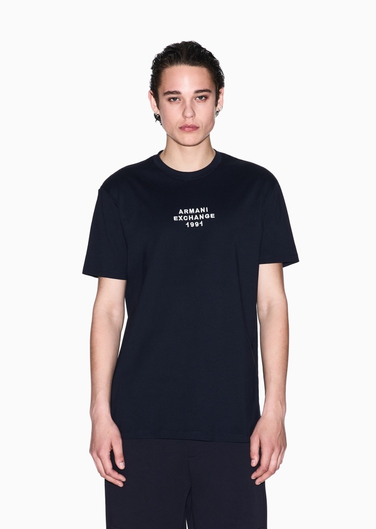 ARMANI EXCHANGE 男士全棉合身短袖圆领正肩字母刺绣T恤