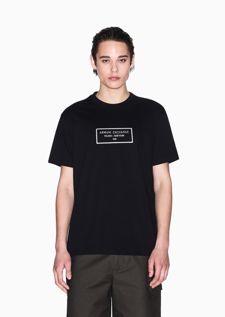 ARMANI EXCHANGE 男士全棉合身短袖圆领正肩标识刺绣T恤