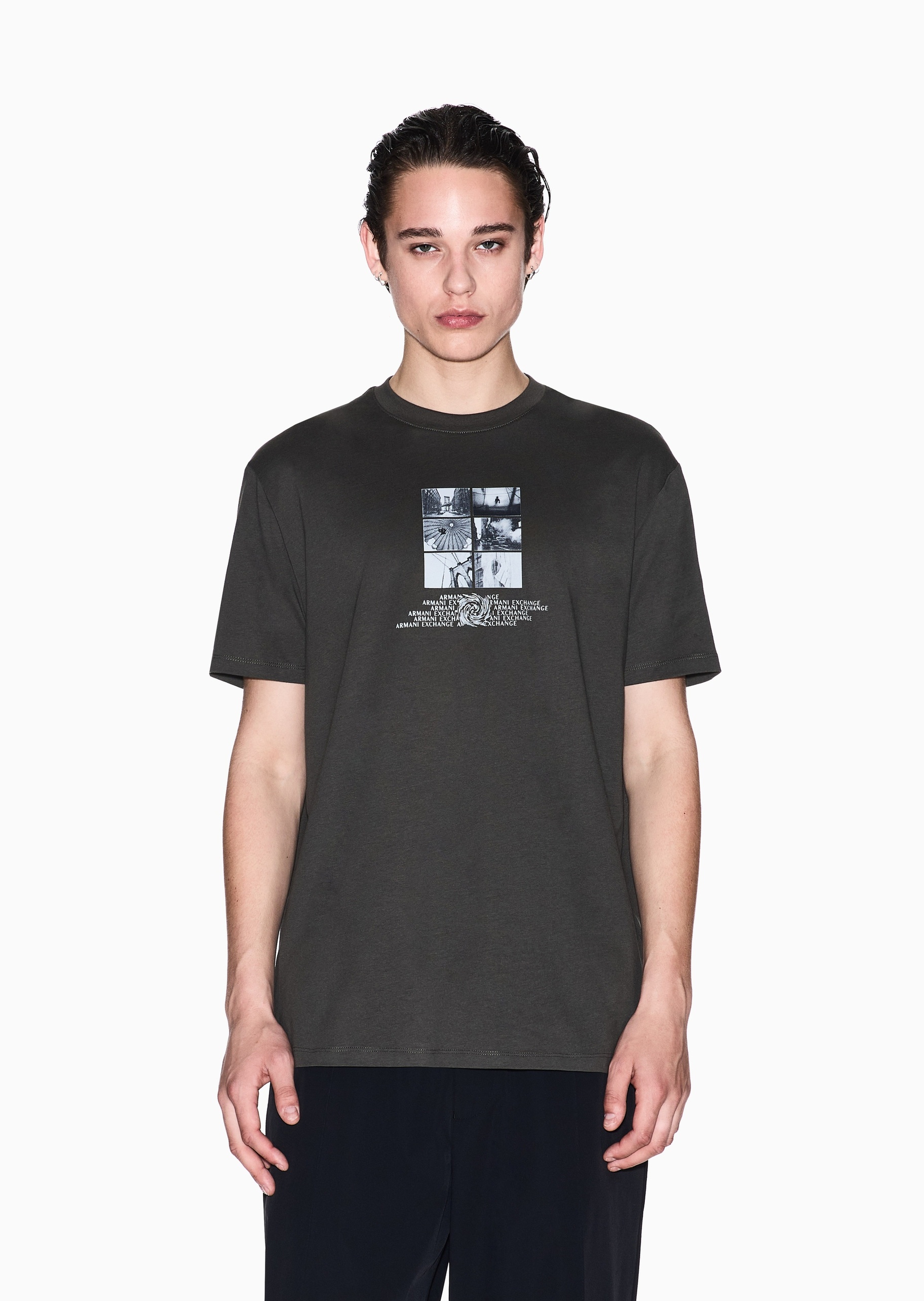 ARMANI EXCHANGE 男士全棉合身短袖圆领正肩印花休闲T恤
