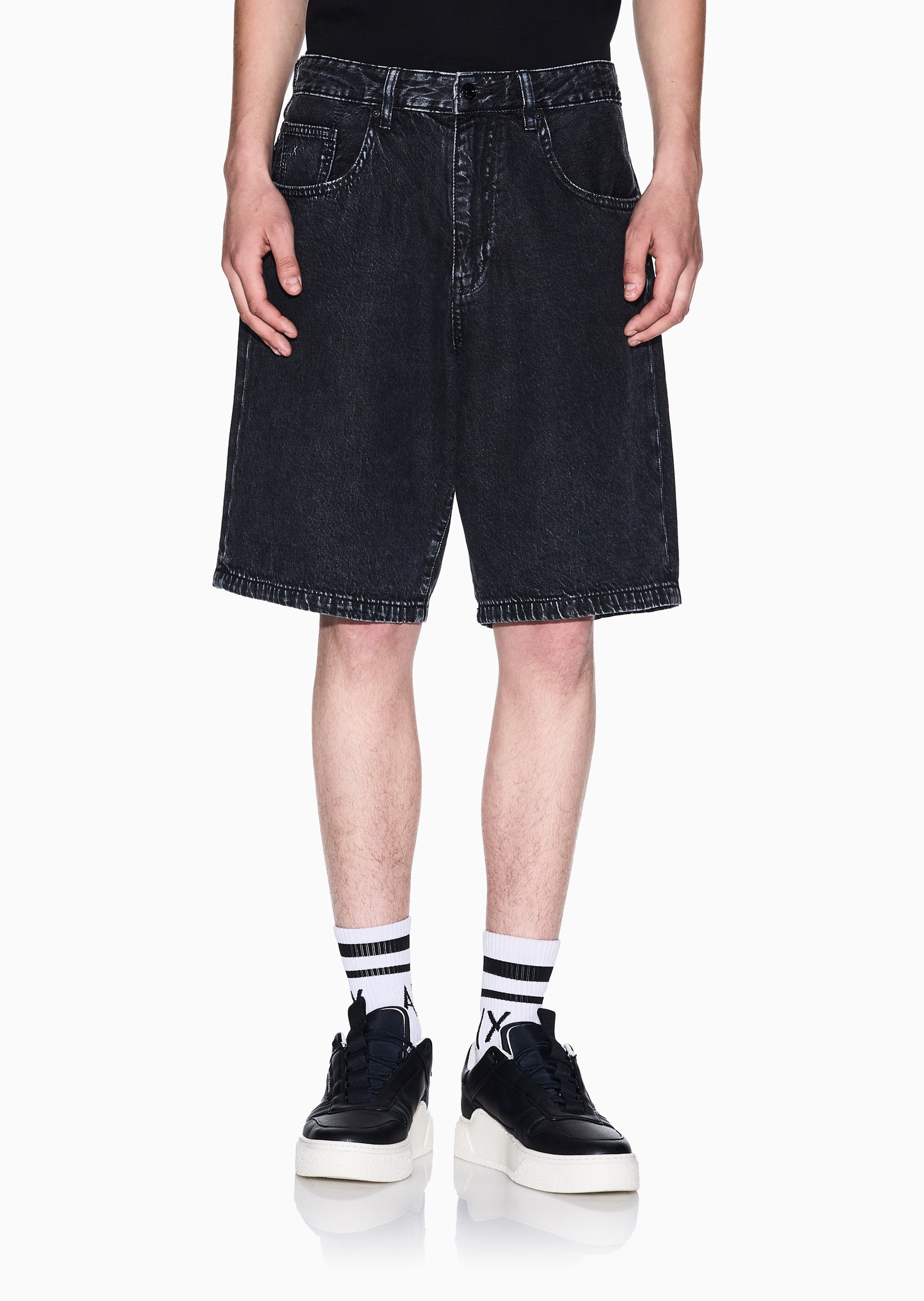 ARMANI EXCHANGE 男士全棉宽松中腰水洗休闲牛仔短裤