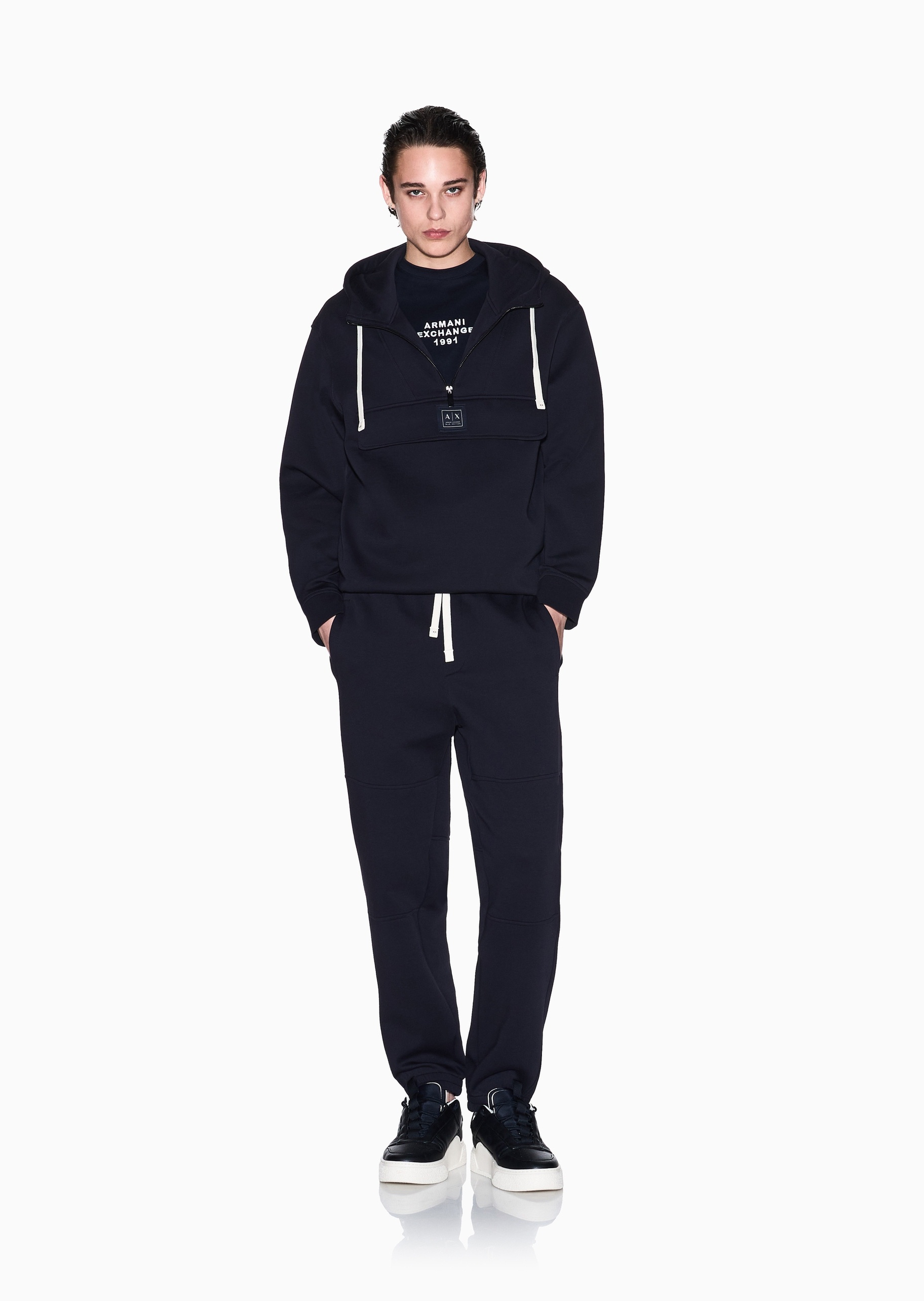 ARMANI EXCHANGE 男士棉质微弹宽松长款锥形束脚运动卫裤