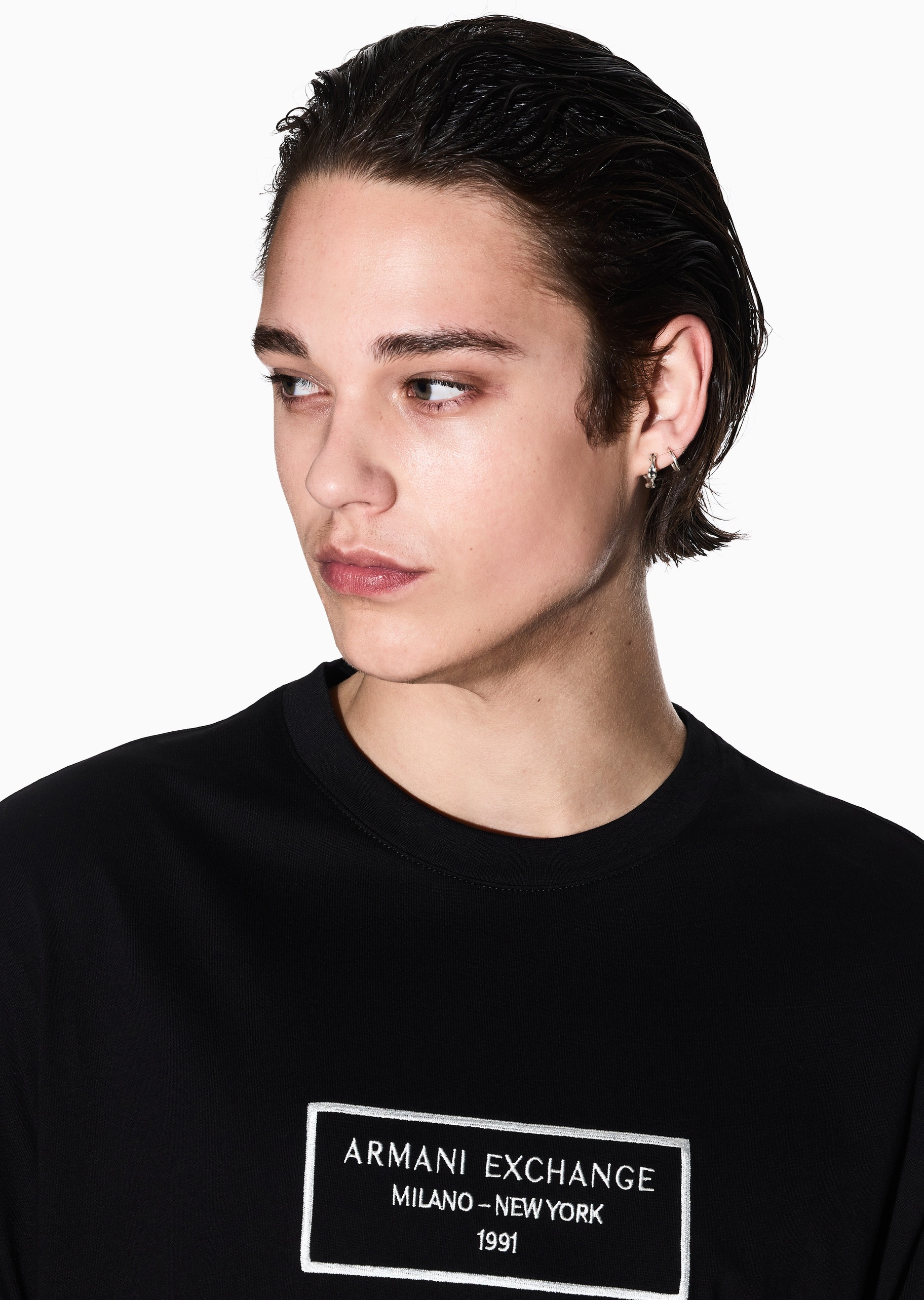 ARMANI EXCHANGE 男士全棉合身短袖圆领正肩标识刺绣T恤