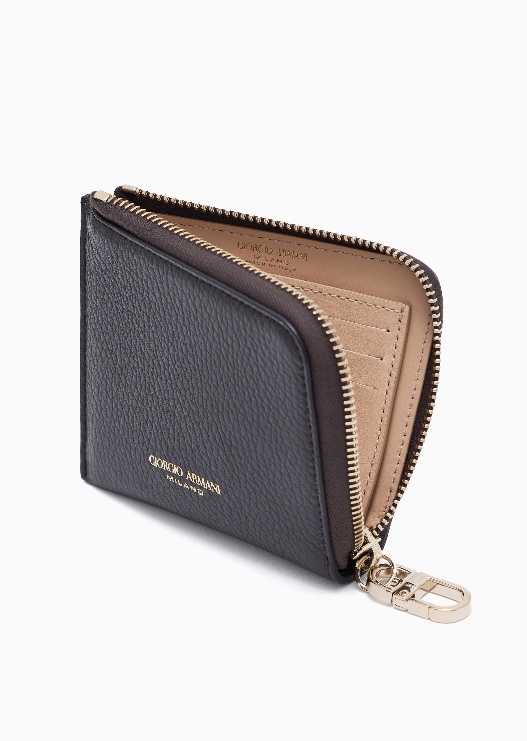 Giorgio Armani 女士牛皮革环绕拉链多卡位手拿钱包