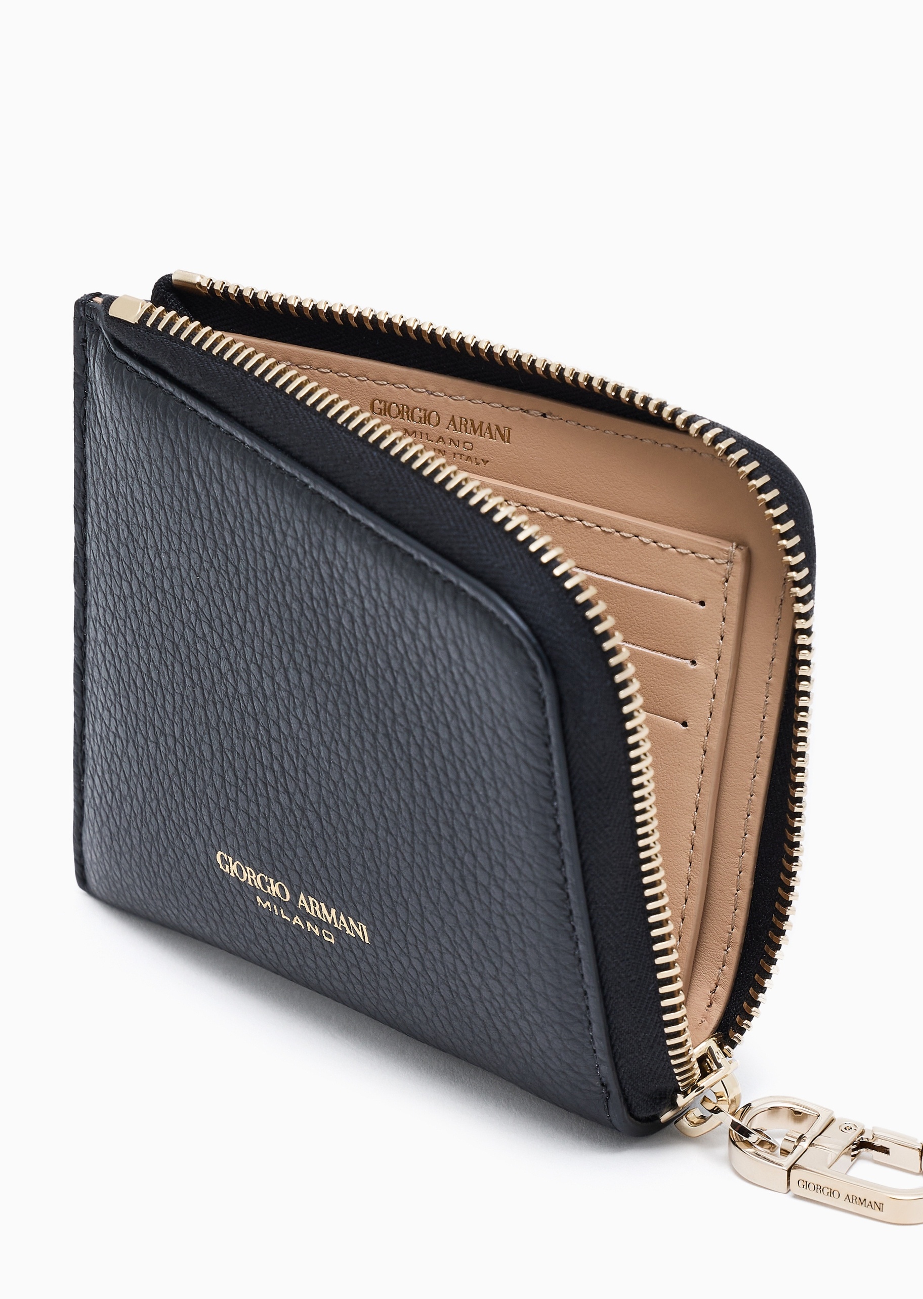 Giorgio Armani 女士牛皮革环绕拉链多卡位手拿钱包
