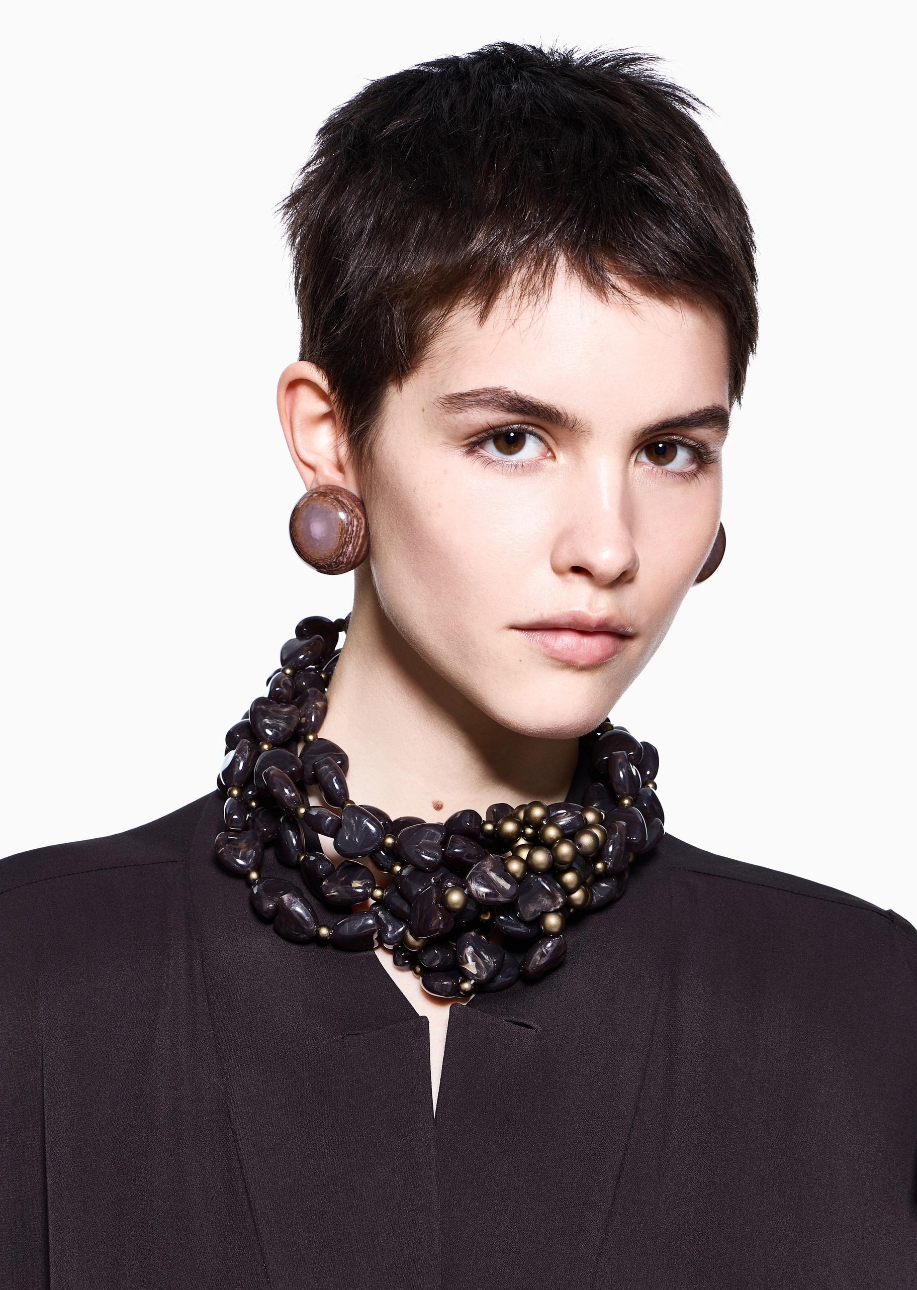 Giorgio Armani 女士仿玛瑙树脂凸圆形复古摩登耳夹