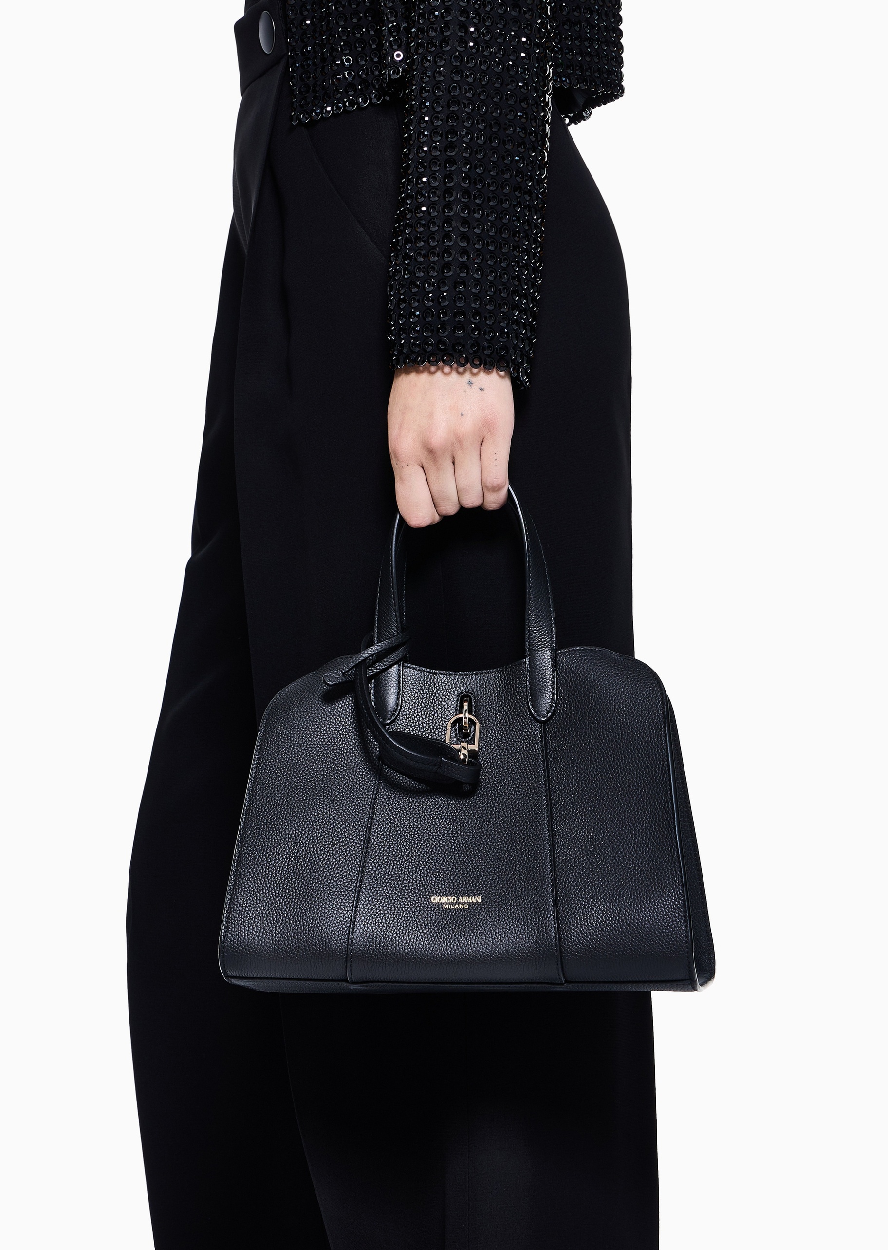 Giorgio Armani 女士犊牛皮革梯形可拆肩带单肩斜挎手提包