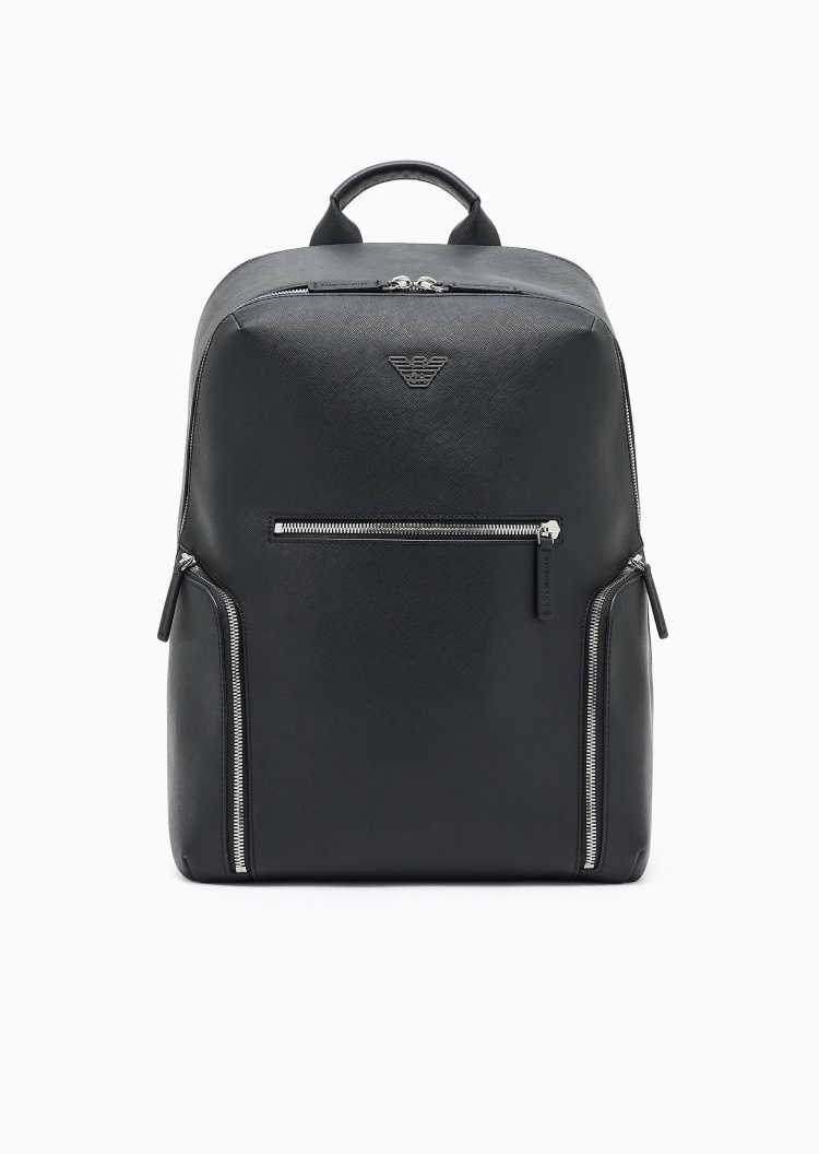 Emporio Armani 男士拉链可调节肩带十字纹手提双肩包