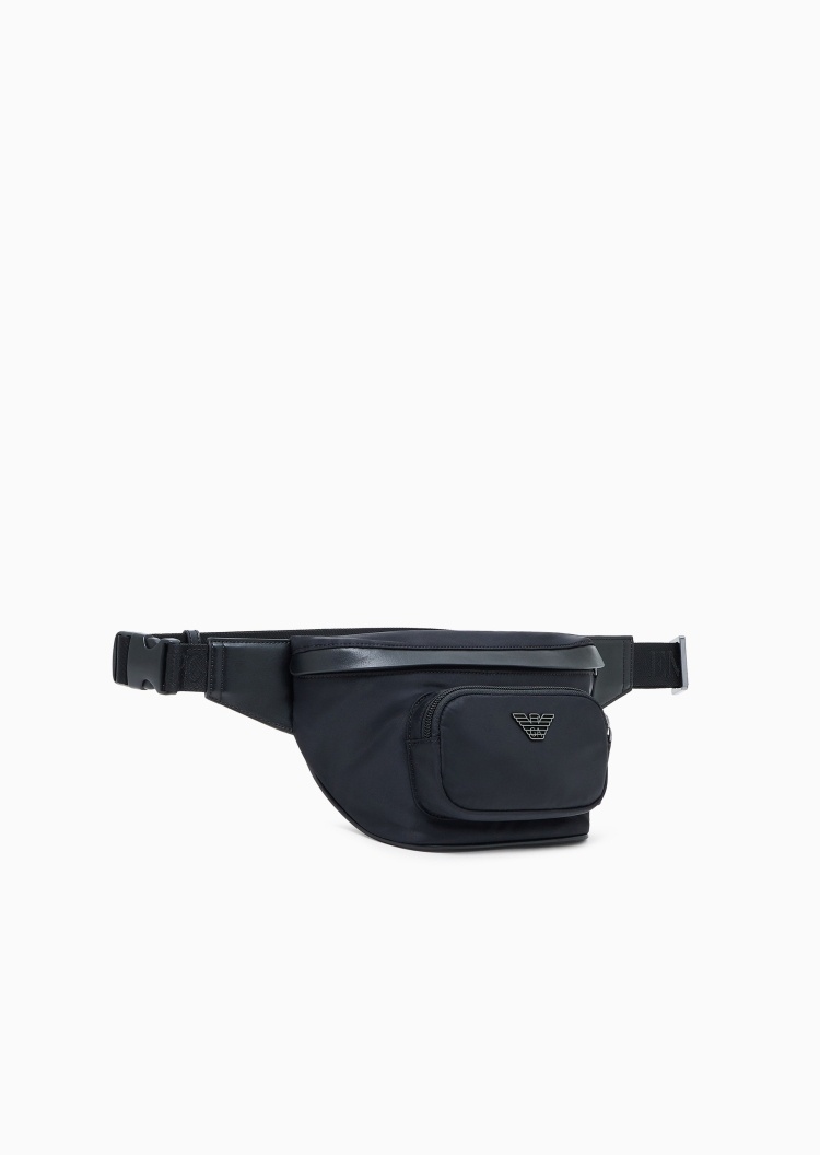 Emporio Armani 男士拉链可调节袢带波状鹰标时尚腰包