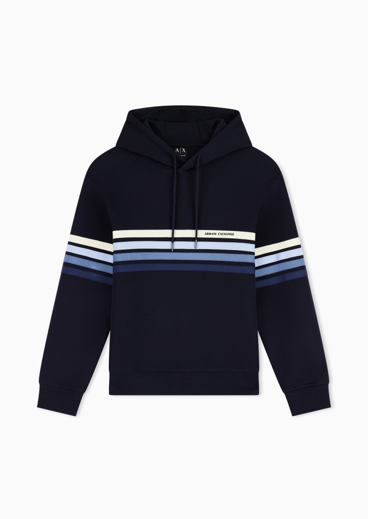 ARMANI EXCHANGE 男士重磅宽松长袖连帽条纹运动风卫衣