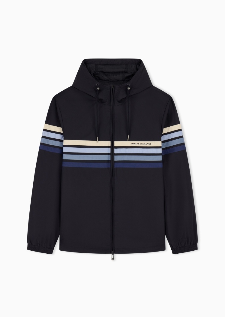 ARMANI EXCHANGE 男士长袖连帽条纹撞色运动风户外夹克