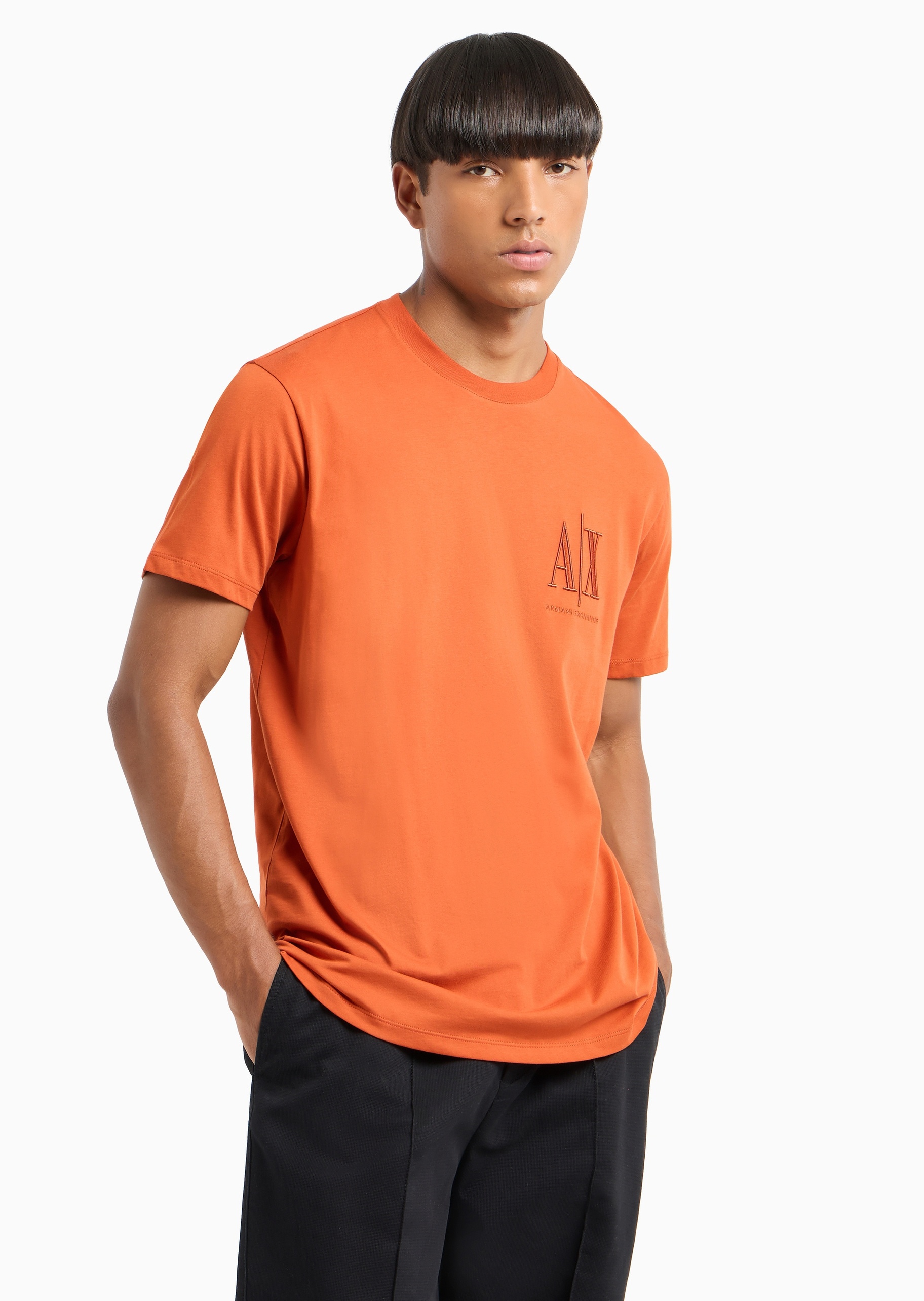 ARMANI EXCHANGE 男士全棉合身短袖圆领LOGO刺绣T恤