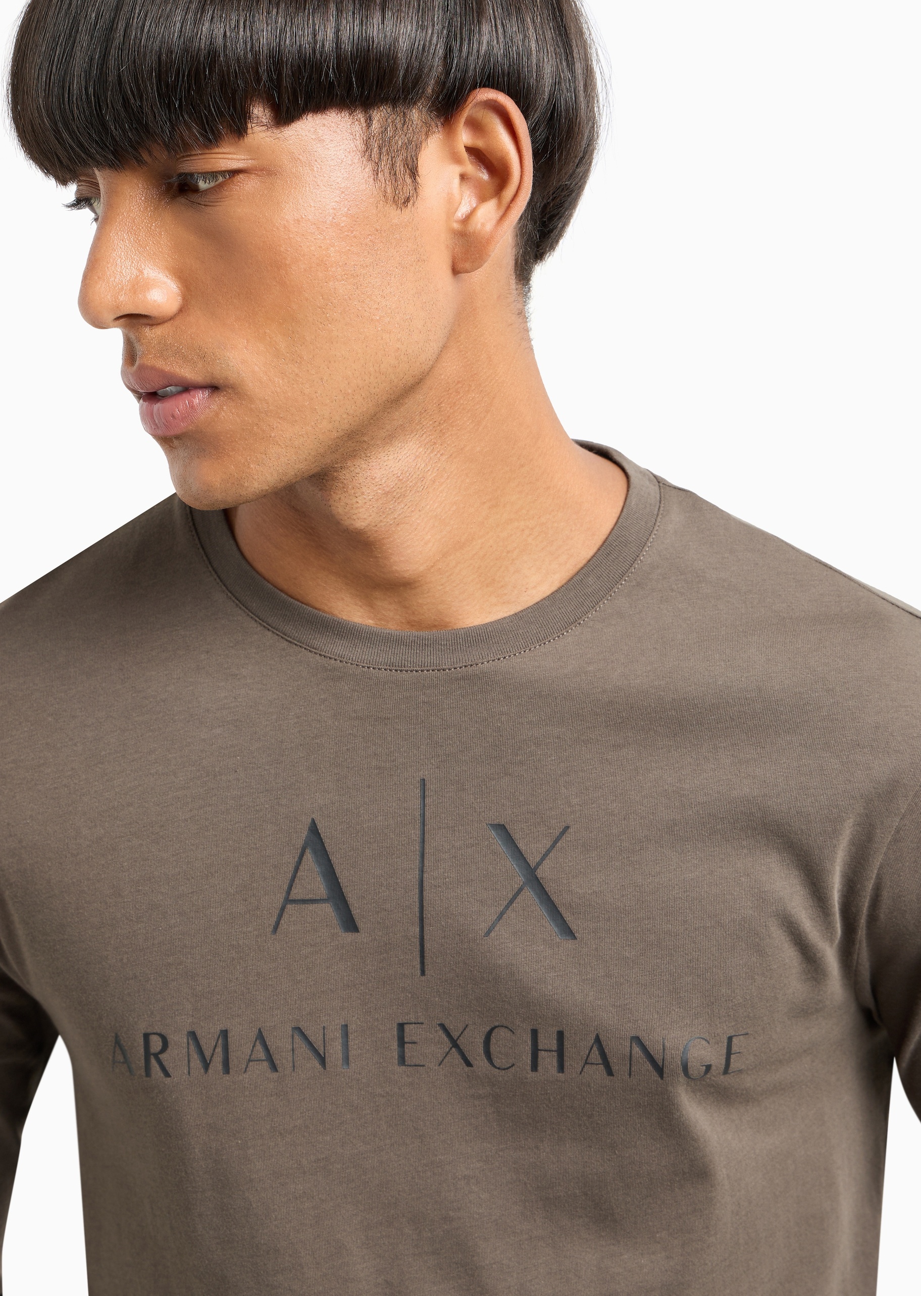 ARMANI EXCHANGE 男士全棉修身长袖圆领LOGO印花T恤