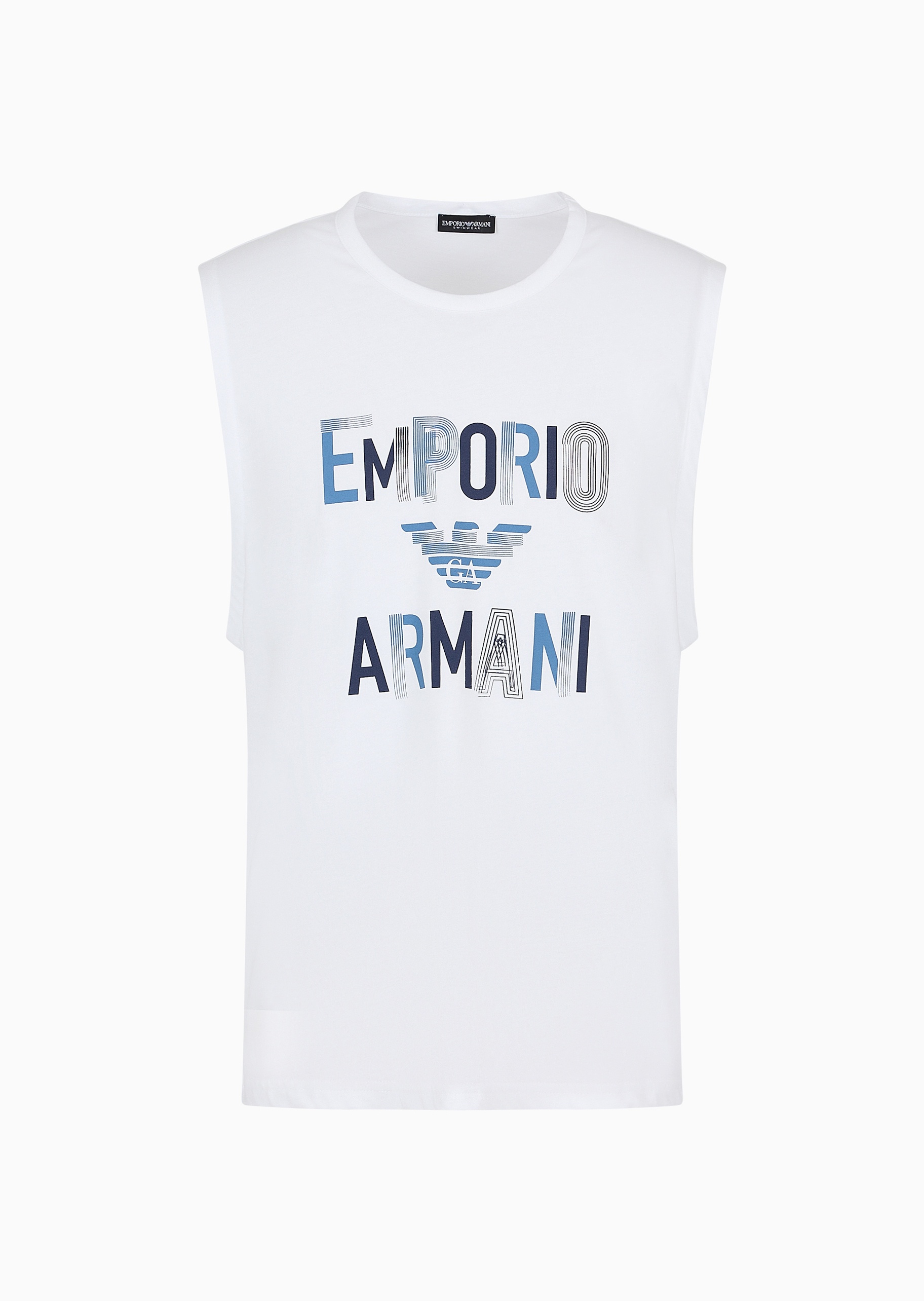 Emporio Armani 男士全棉合身无袖圆领印花沙滩T恤