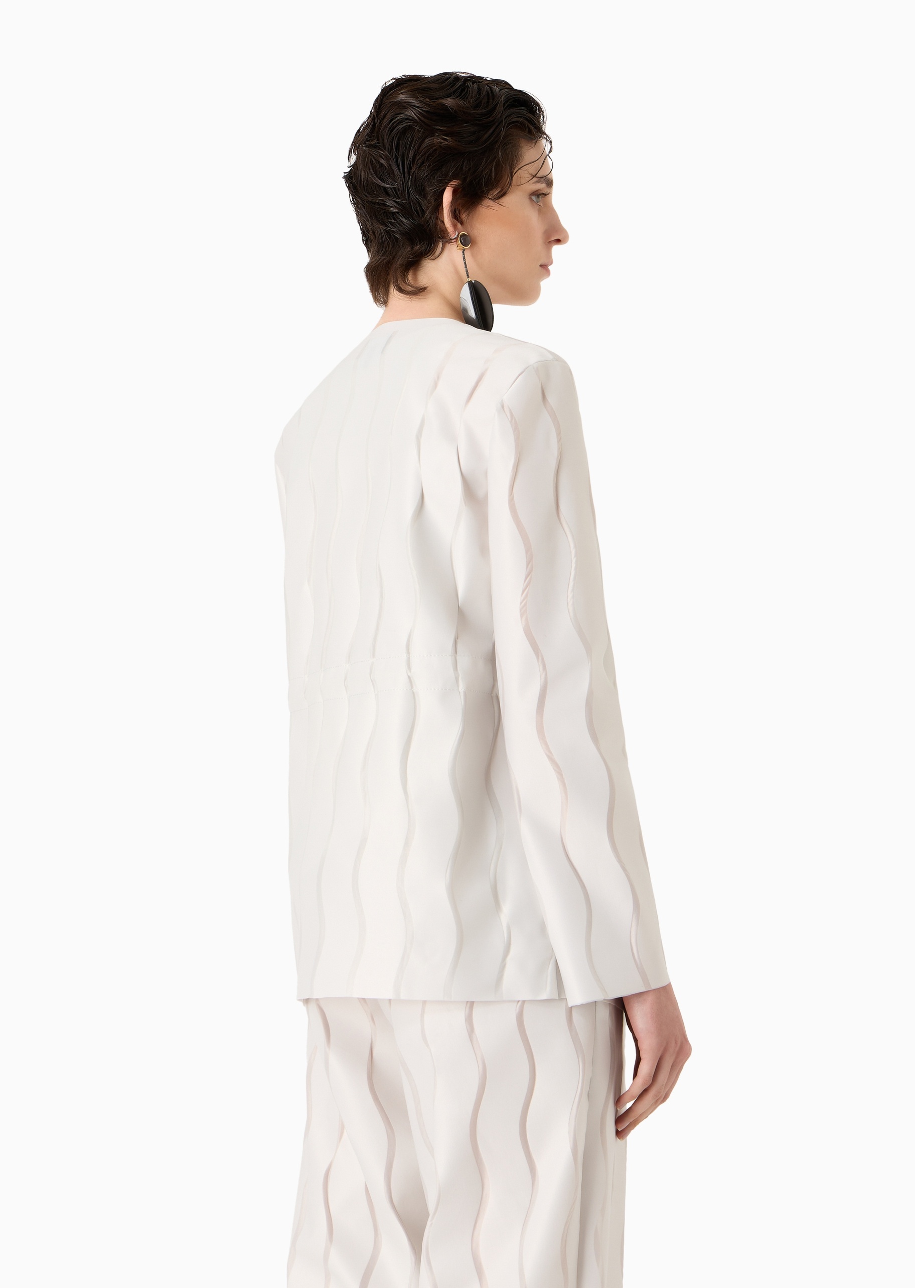 Giorgio Armani 女士合身长袖拼接圆领波形平纹敞口西装外套