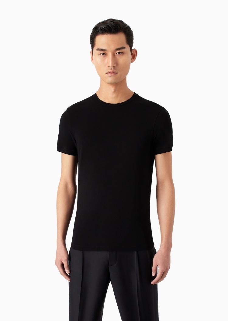 Giorgio Armani 男士弹力合身短袖圆领休闲纯色重磅T恤