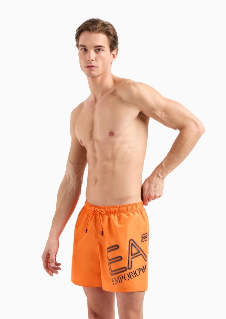 EA7 男士宽松系带腰短款印花游泳沙滩裤