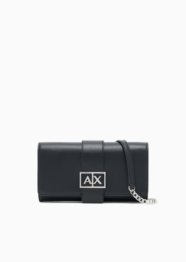 ARMANI EXCHANGE 女士磁扣翻盖横款链条单肩斜挎钱包