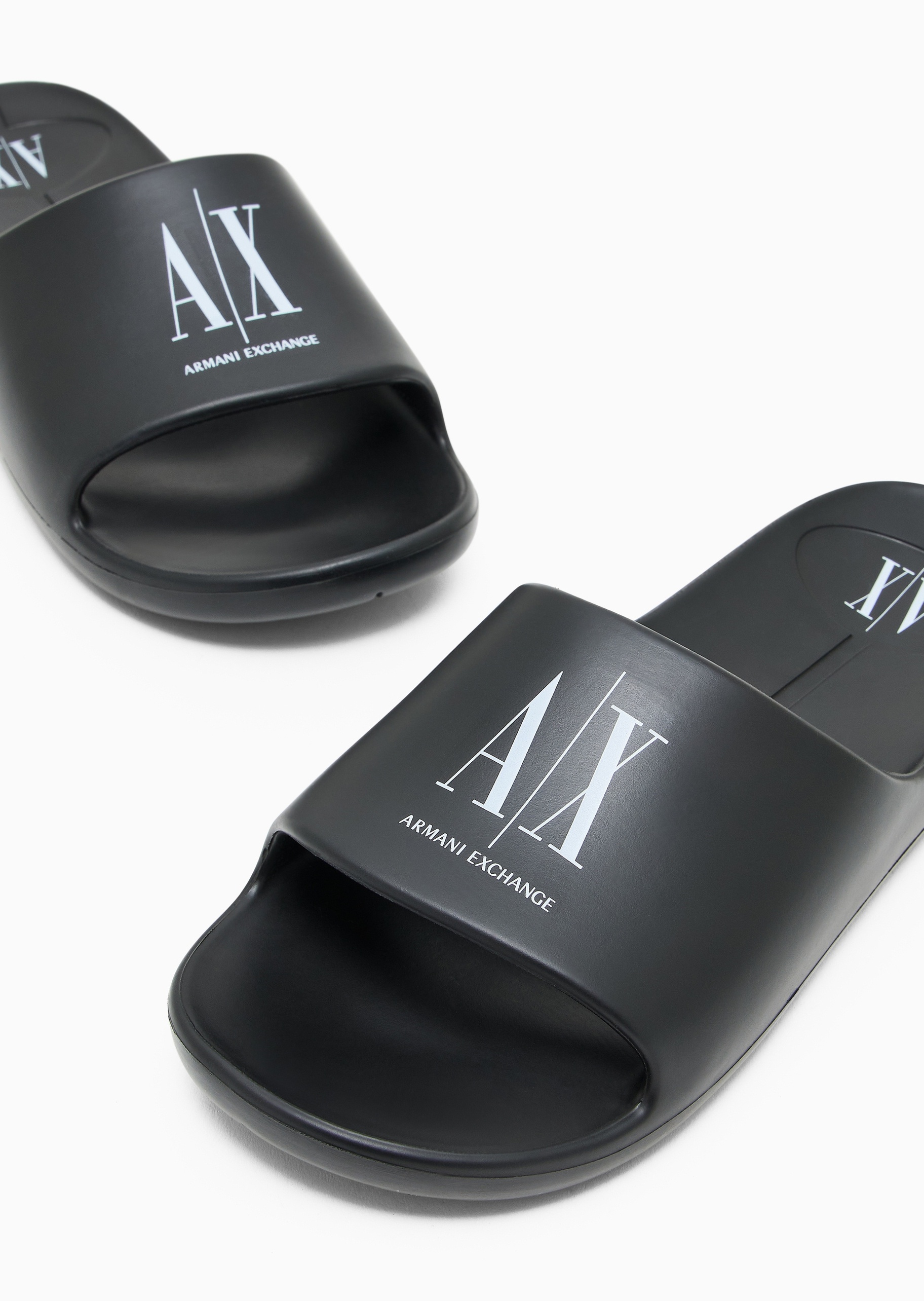 ARMANI EXCHANGE 男士单袢带圆头平底LOGO印花拖鞋