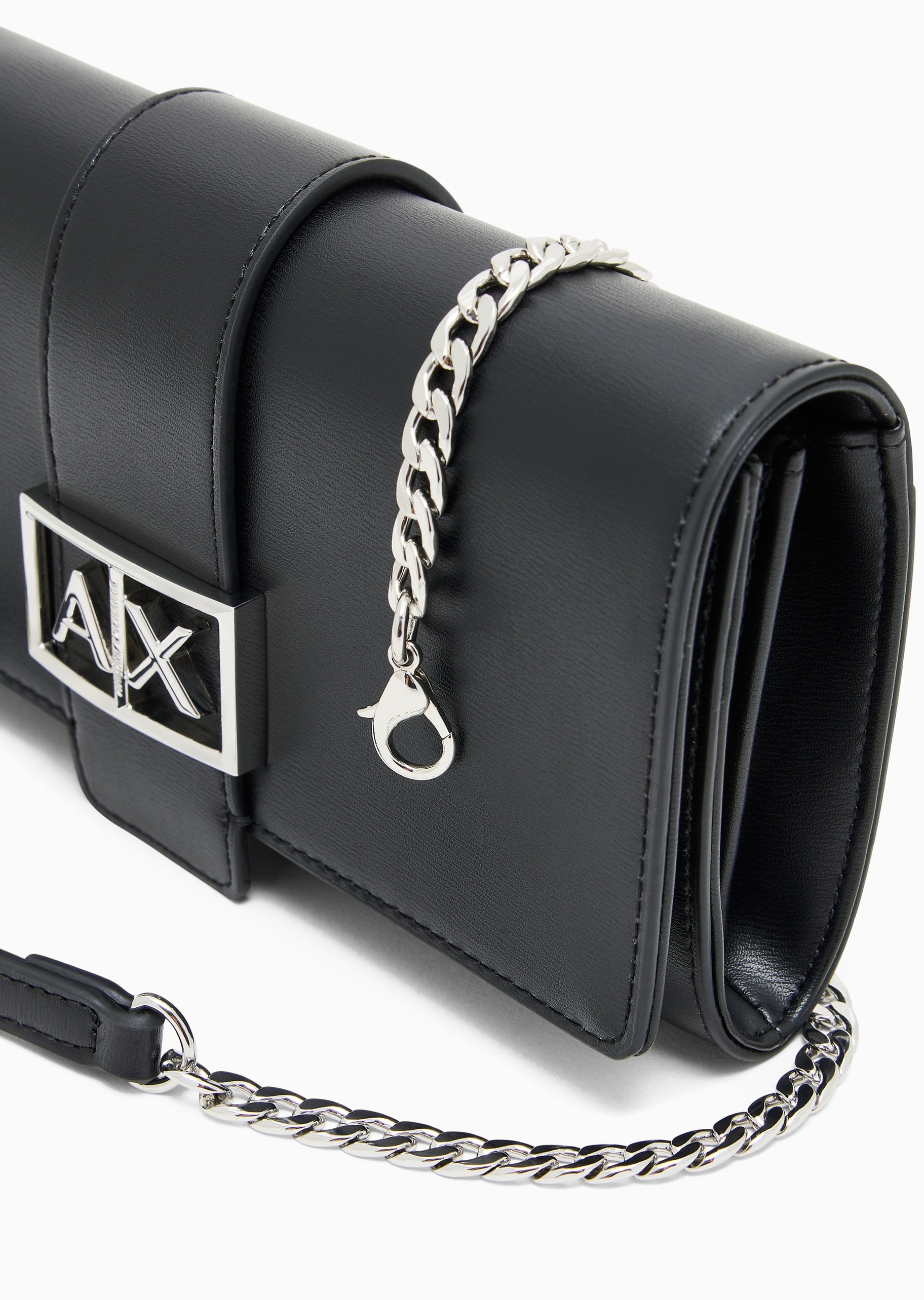 ARMANI EXCHANGE 女士磁扣翻盖横款链条单肩斜挎钱包
