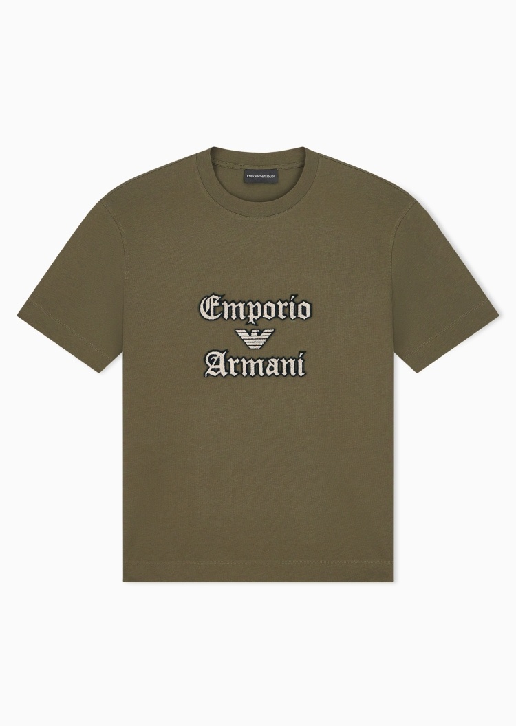 Emporio Armani 男士纯棉宽松短袖圆领刺绣复古T恤