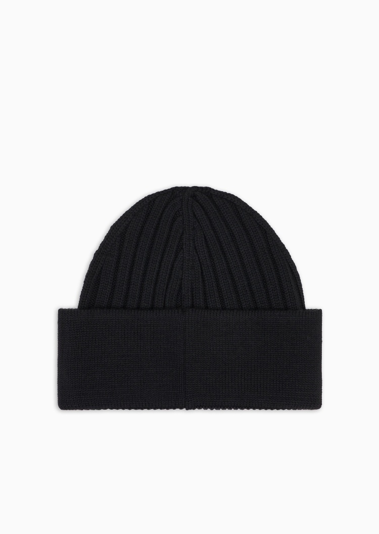 Emporio Armani 女士全绵羊毛圆顶翻边刺绣休闲针织帽