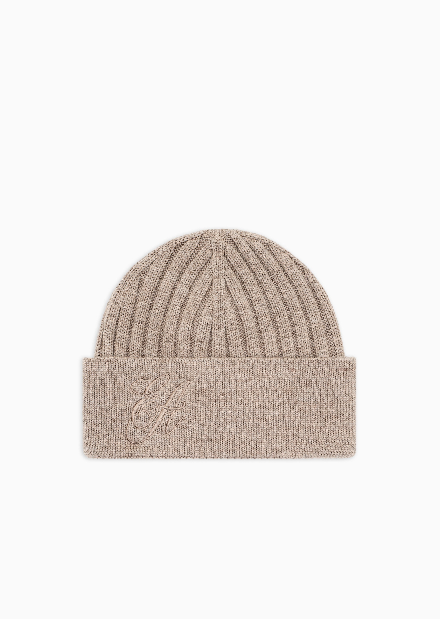 Emporio Armani 女士全绵羊毛圆顶翻边刺绣休闲针织帽