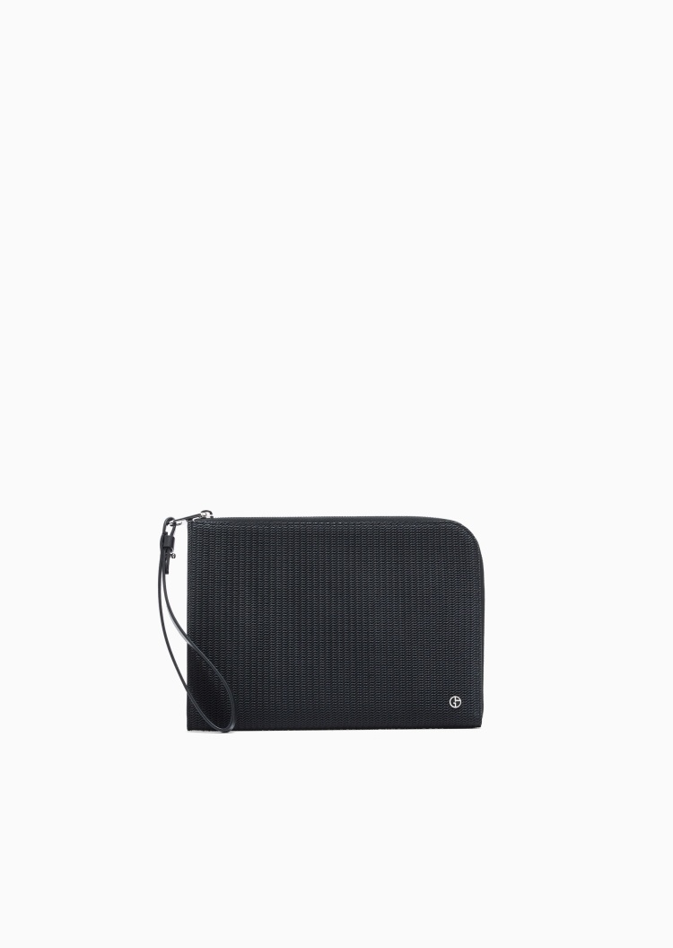 Giorgio Armani 男士拉链可拆腕带纹理饰面商务手拿包