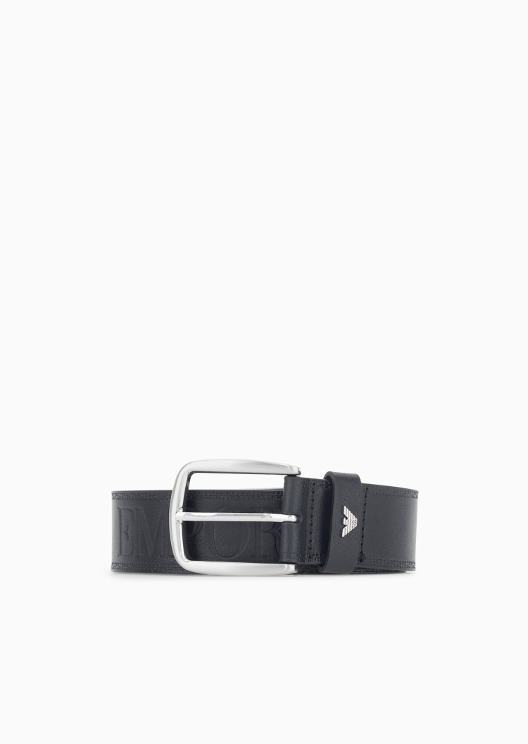 Emporio Armani 男士牛皮革4CM宽压花方形针扣腰带皮带