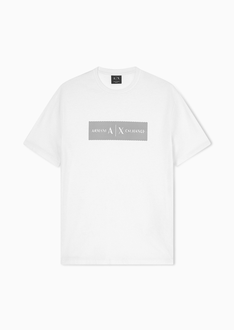 ARMANI EXCHANGE 男士纯棉合身短袖圆领斜纹印花T恤