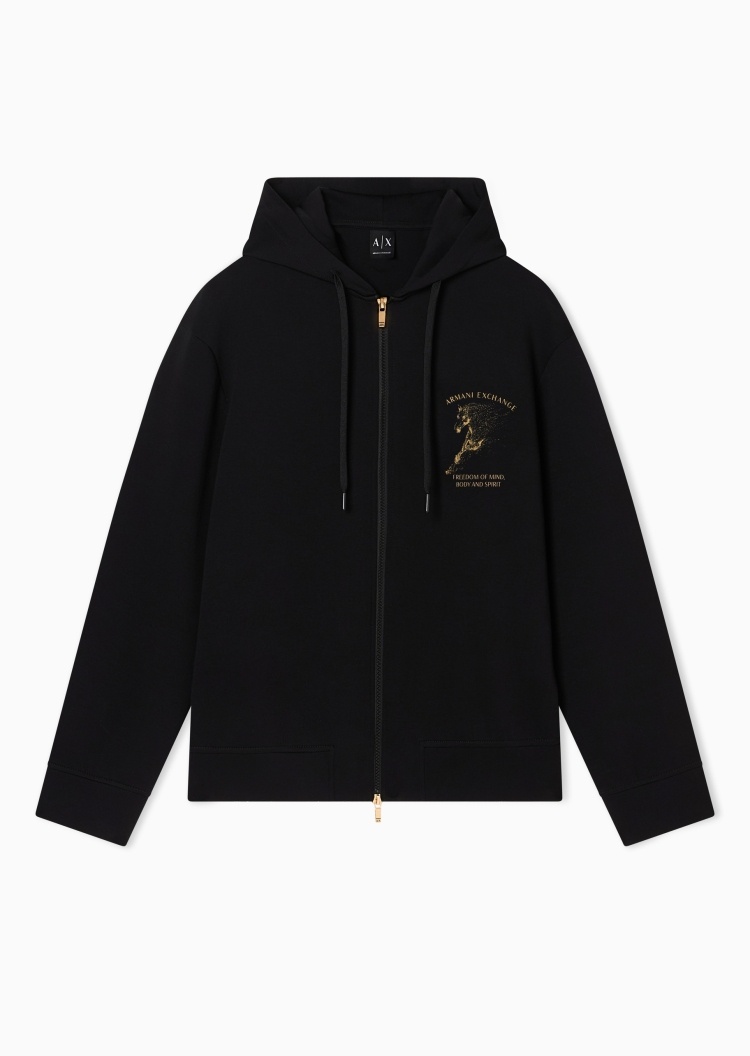 ARMANI EXCHANGE 男士合身长袖连帽拉链印花卫衣外套