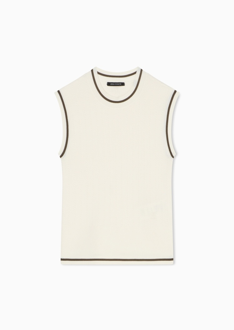 ARMANI EXCHANGE 女士无袖圆领撞色饰边时尚针织上衣