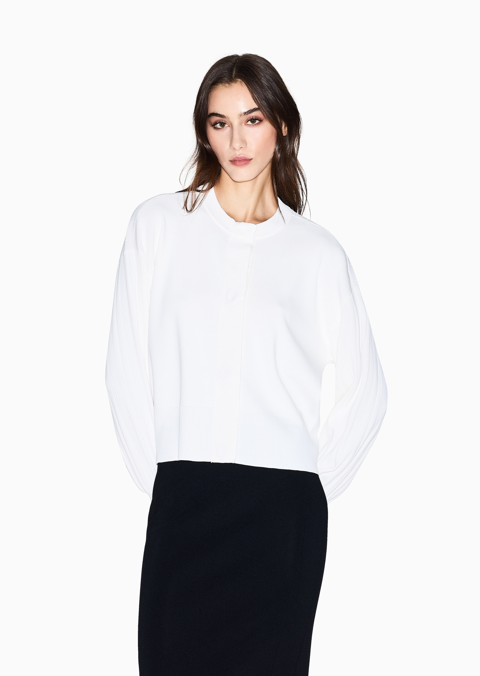 ARMANI EXCHANGE 女士圆领落肩复古灯笼袖针织开衫外套