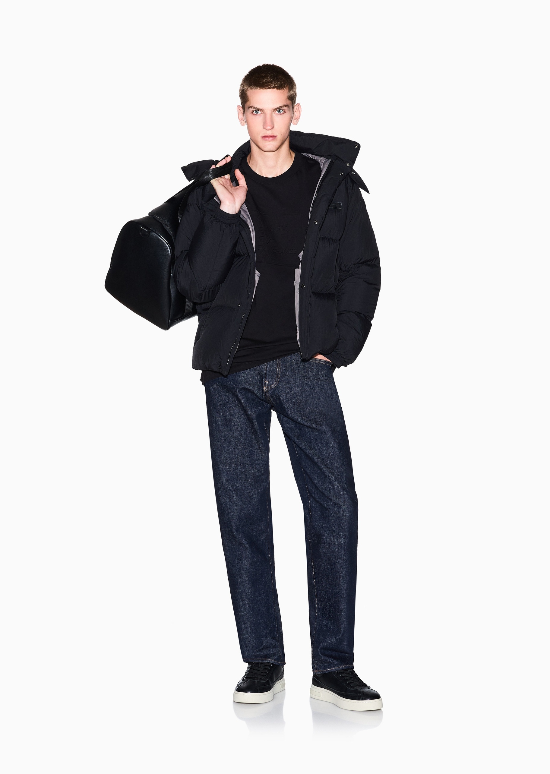 ARMANI EXCHANGE 男士全棉合身短袖圆领正肩纯色T恤