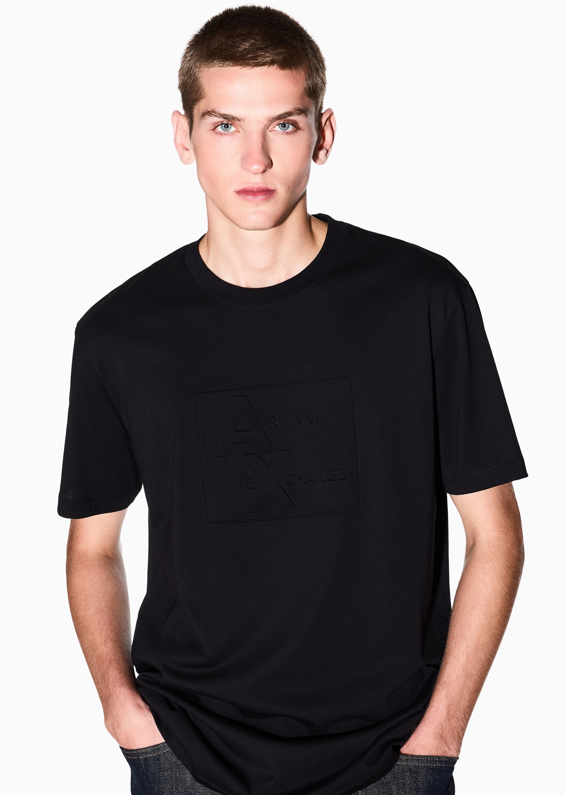ARMANI EXCHANGE 男士全棉合身短袖圆领正肩纯色T恤