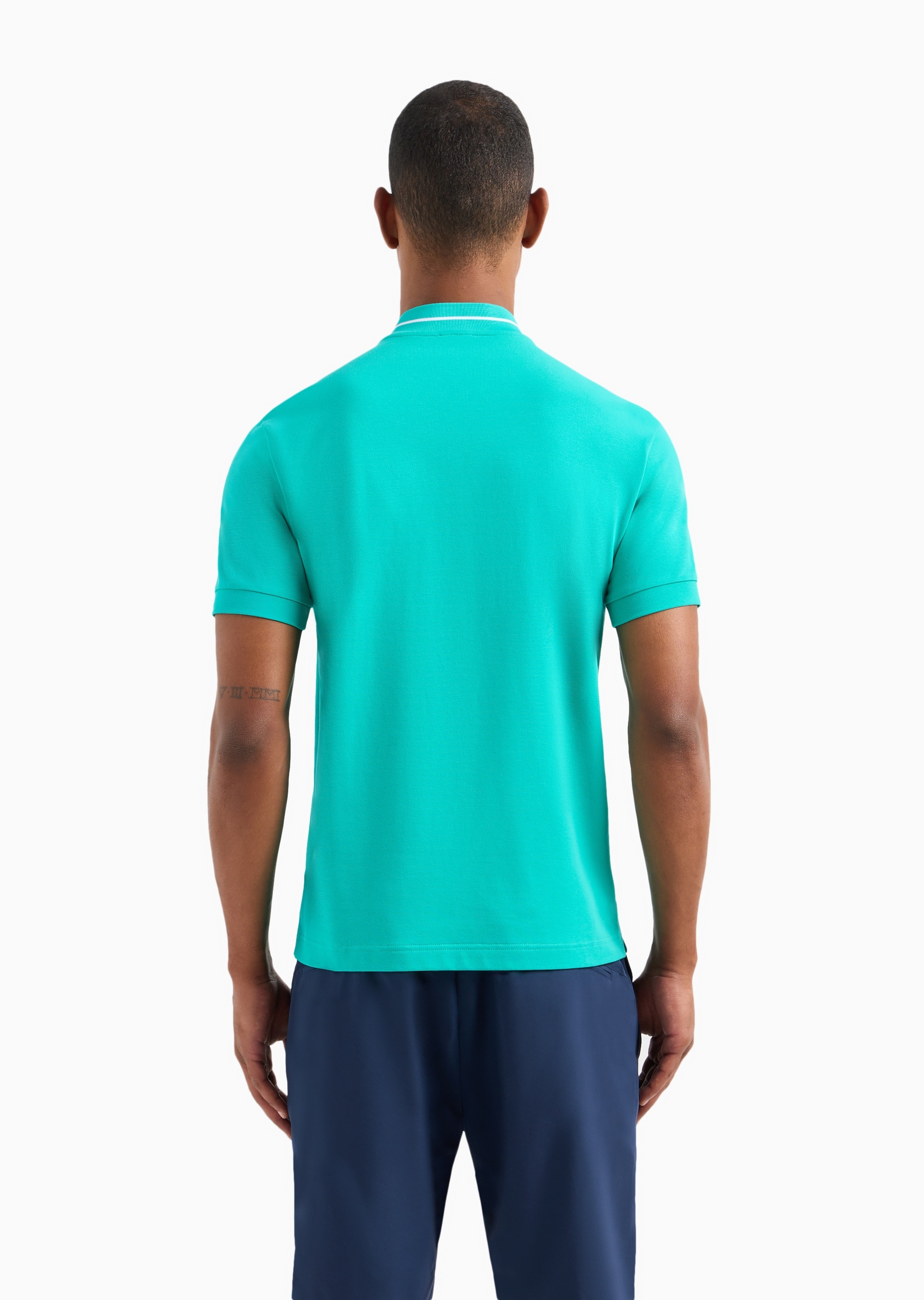 EA7 男士纯棉微弹短袖棒球领网球运动Polo衫