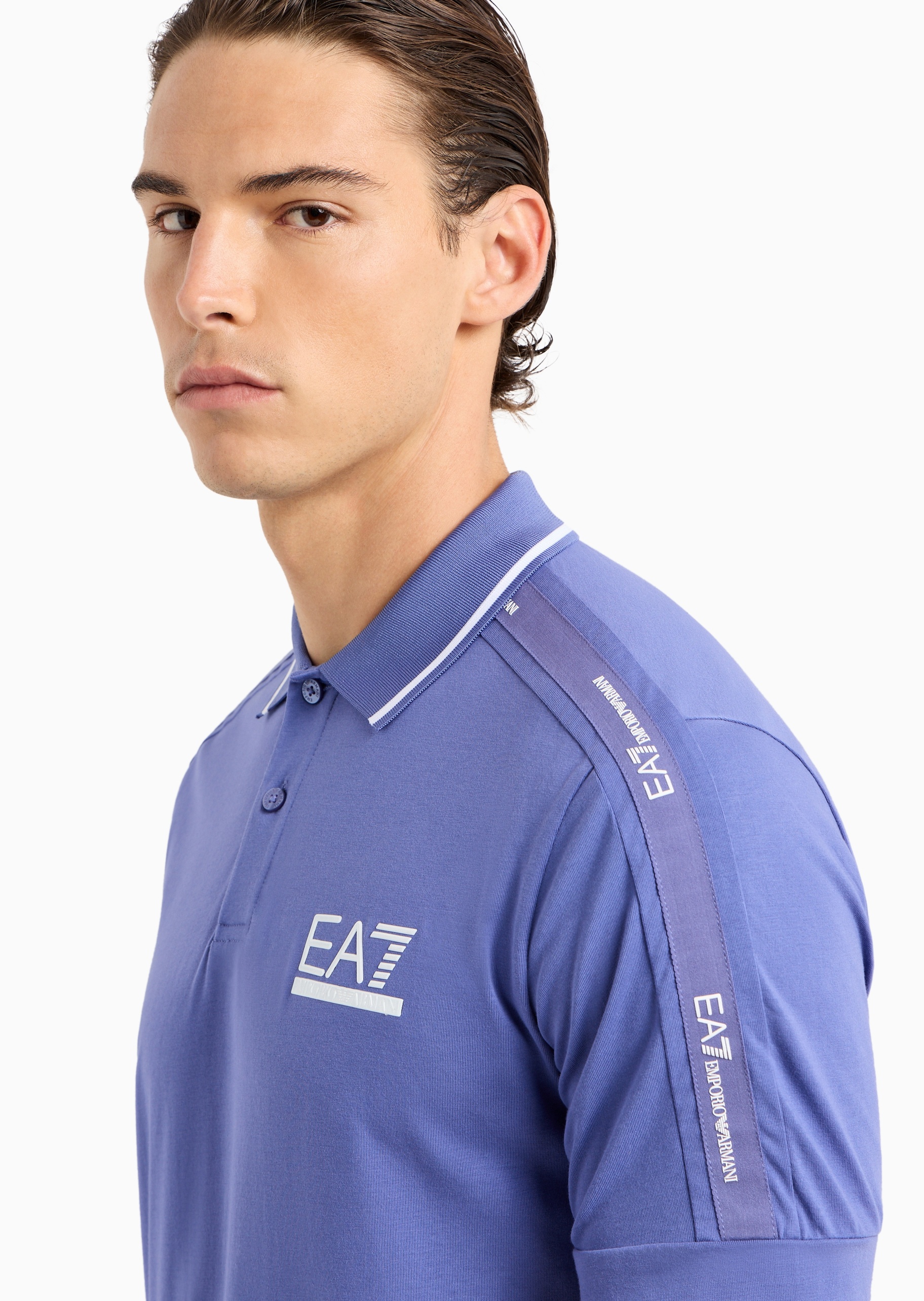 EA7 男士纯棉微弹合身短袖翻领网球Polo衫