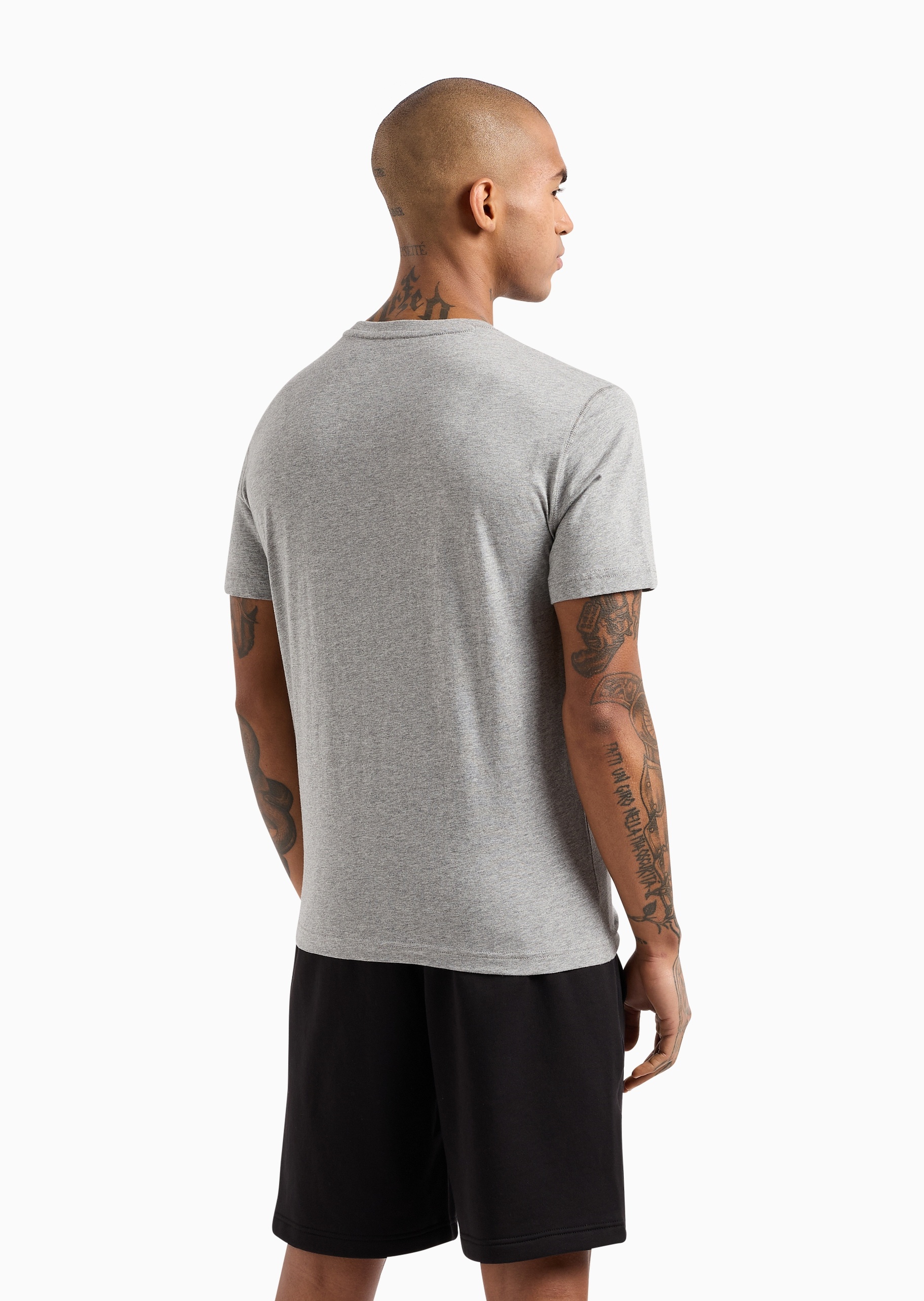 EA7 男士全棉合身短袖圆领LOGO健身T恤