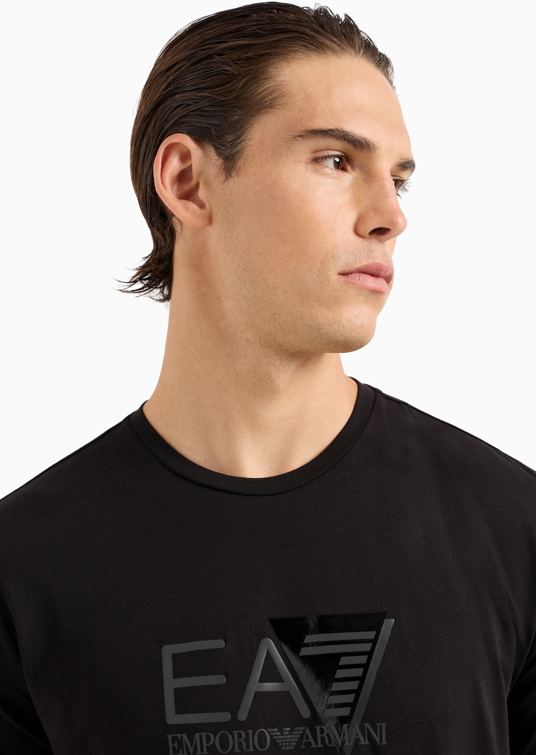 EA7 男士弹力重磅合身短袖圆领LOGO健身T恤