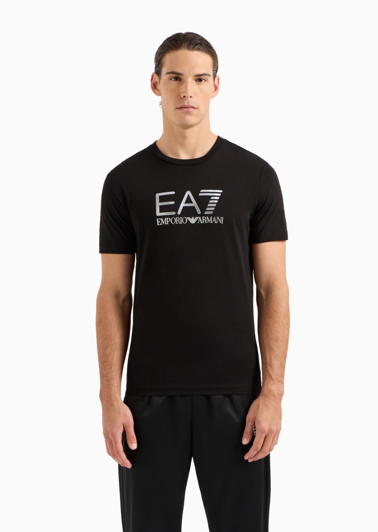 EA7 男士全棉修身短袖圆领大徽标健身训练T恤