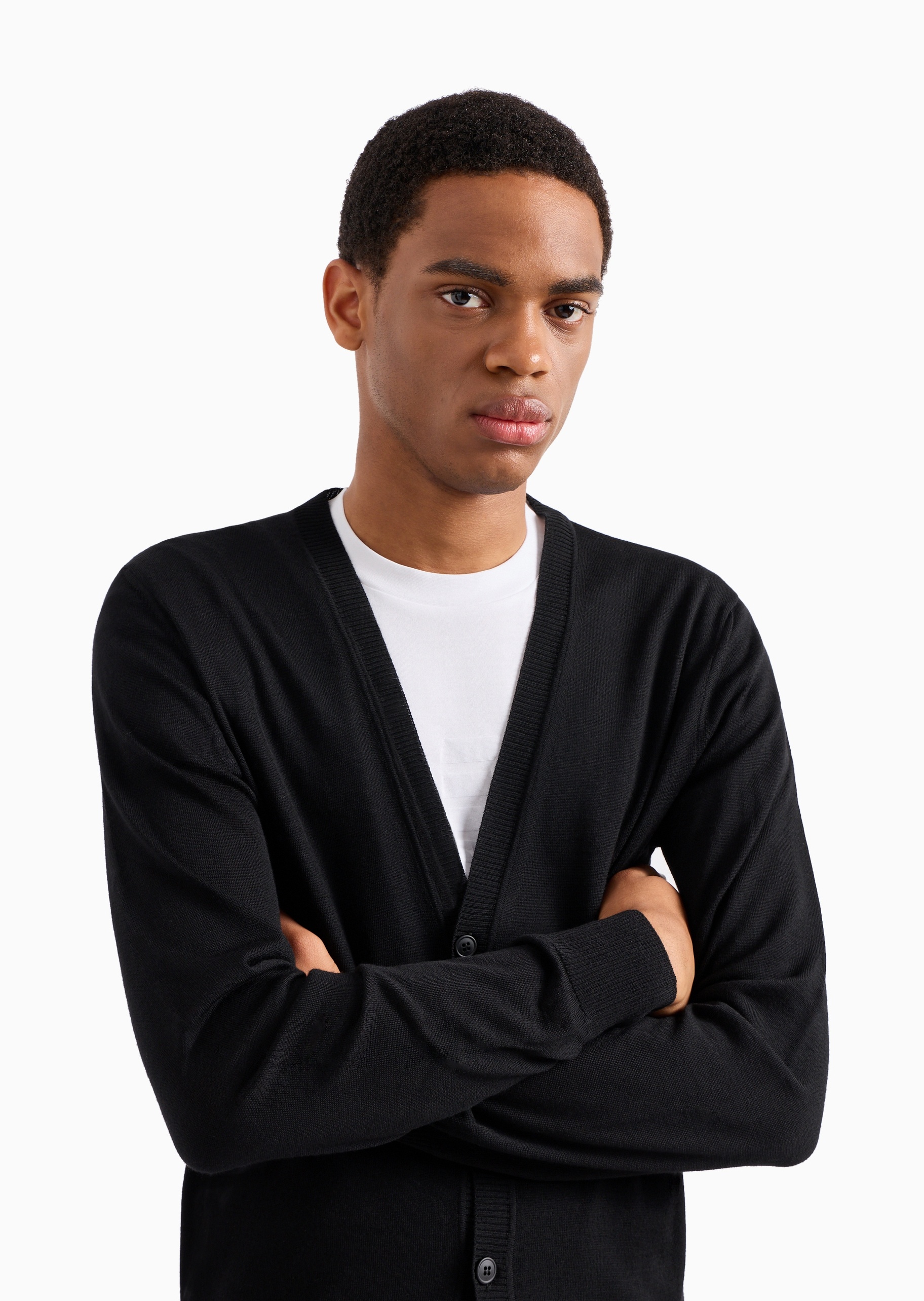 Emporio Armani 男士全绵羊毛合身长袖V领轻薄保暖针织开衫