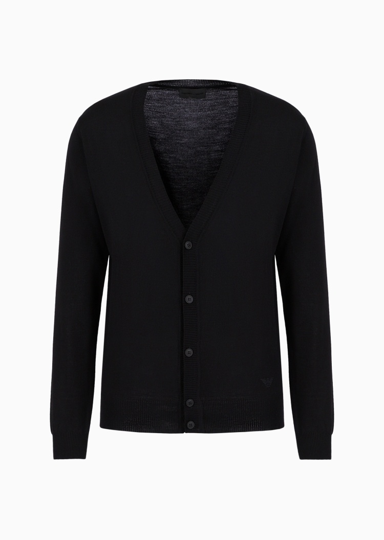 Emporio Armani 男士绵羊毛V领商务休闲老钱风针织开衫