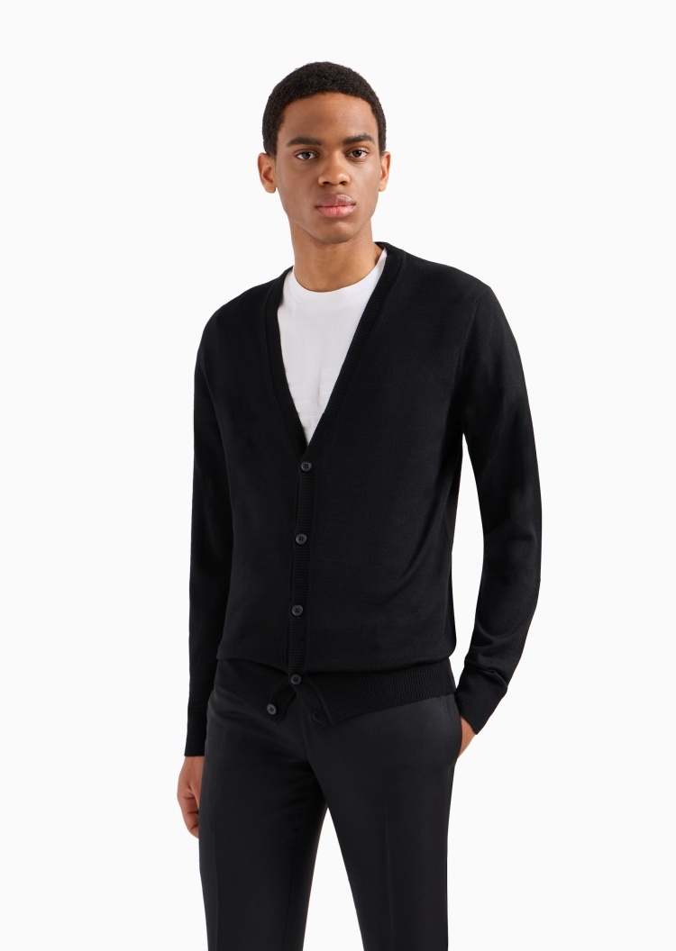 Emporio Armani 男士绵羊毛V领商务休闲老钱风针织开衫