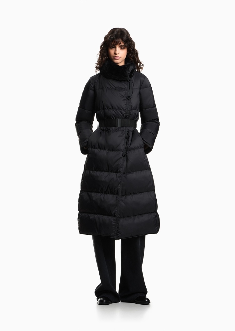 Emporio Armani 女士长款加厚立领正反两穿配腰带收腰羽绒服