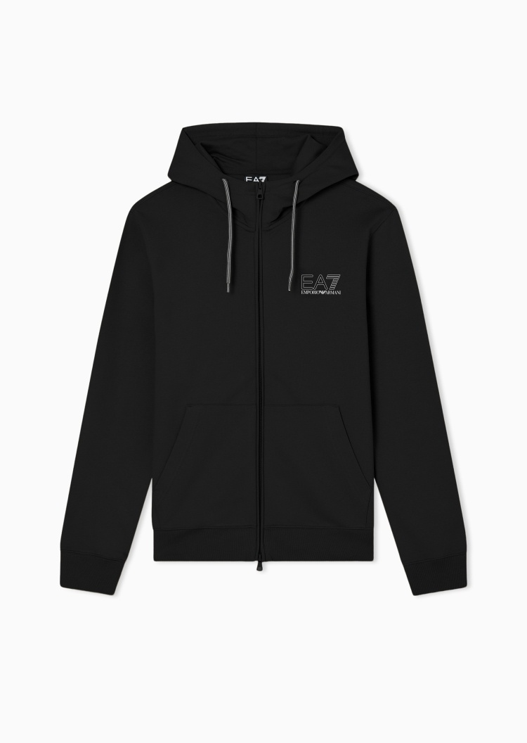 EA7 男士纯棉重磅长袖连帽毛圈拉链印花卫衣外套