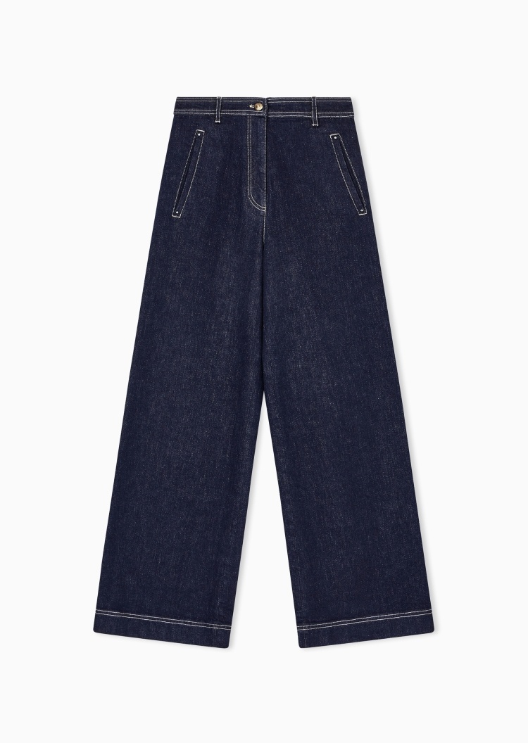 Giorgio Armani 女士纯棉微弹宽松中腰长款直筒牛仔裤